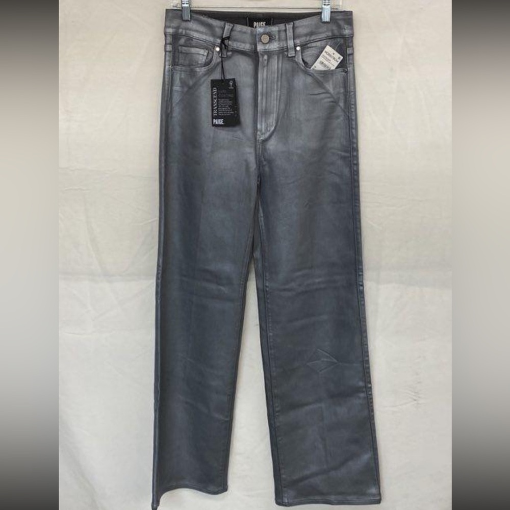 NWT PAIGE “Sasha” High Rise Silver Coated Wide Leg Jeans Sz 30